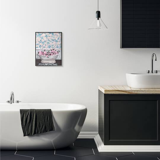 Stupell Industries Pink & Blue Flower In Bath Tub Black Framed Wall Art